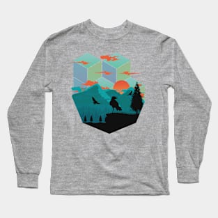 Raven Mountain Sunset Cube Sky Long Sleeve T-Shirt